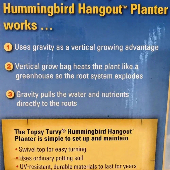 Topsy Turvy Upside Down Hummingbird Hangout Planter New in Open Box - Picture 4 of 6